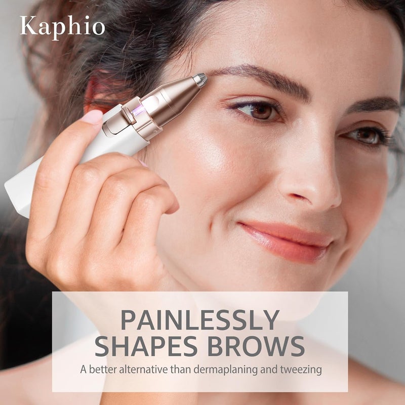 Kaphio Facial Hair Removal for Women: 2 in 1 Electric Hair Removal Device for Chin Upper Lip Peach Fuzz & Rechargeable Eyebrow Trimmer for Shape Brows with Light (Blue) - Image 3